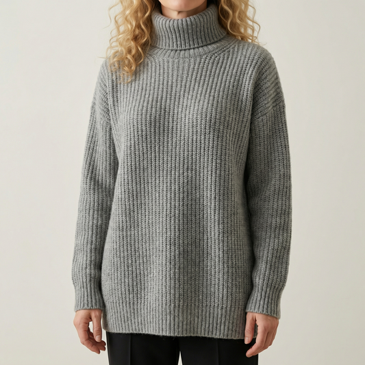 Oversized Knit Sweater Soft Touch Ribbed High Neck – Elara