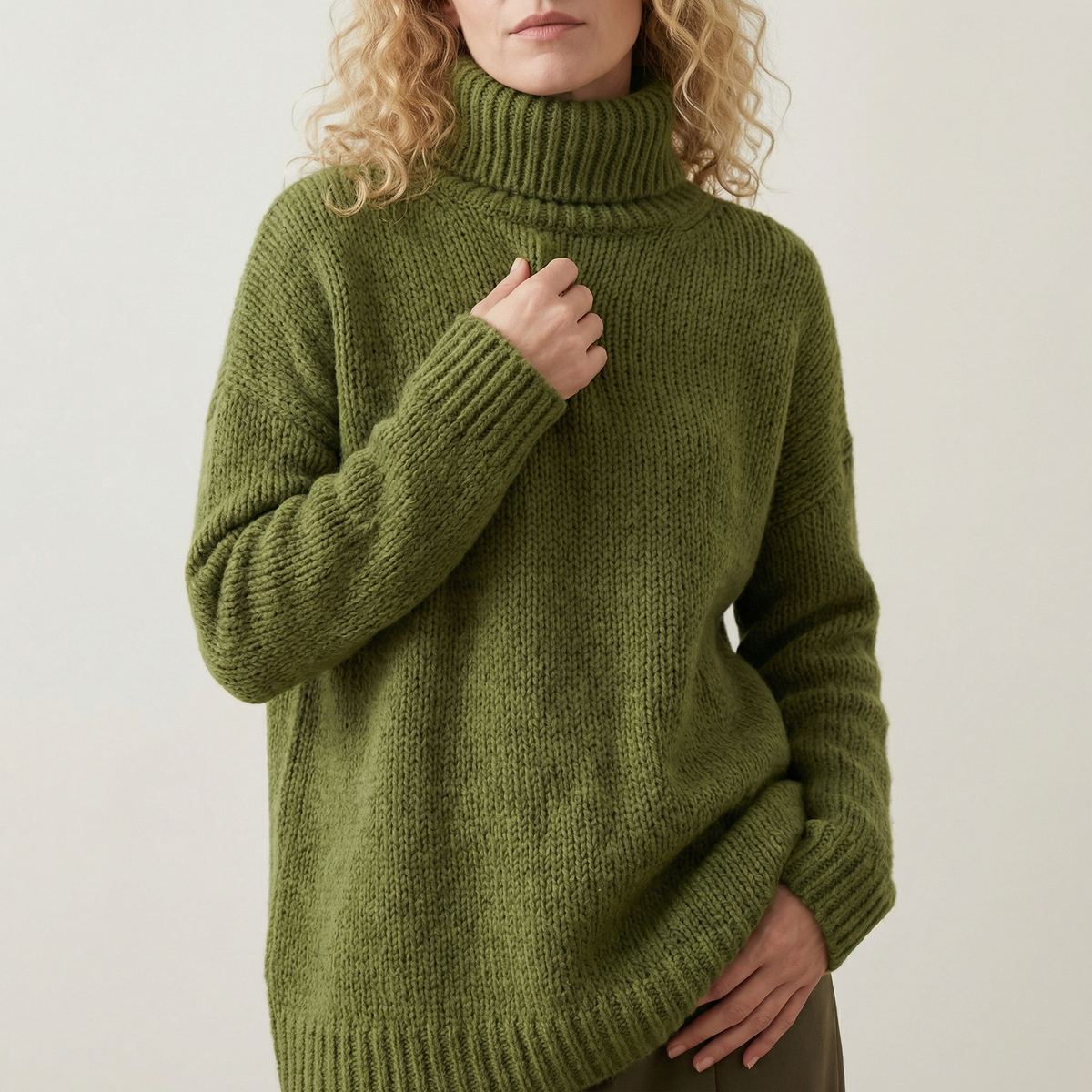 Oversized Knit Sweater Soft Touch Ribbed High Neck – Elara