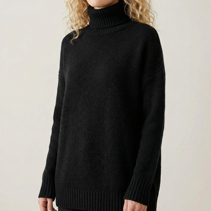 Oversized Knit Sweater Soft Touch Ribbed High Neck – Elara