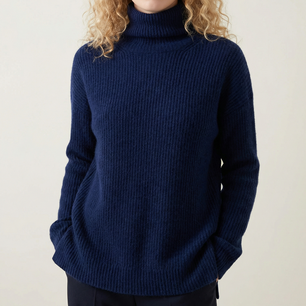 Oversized Knit Sweater Soft Touch Ribbed High Neck – Elara