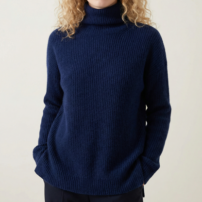 Oversized Knit Sweater Soft Touch Ribbed High Neck – Elara