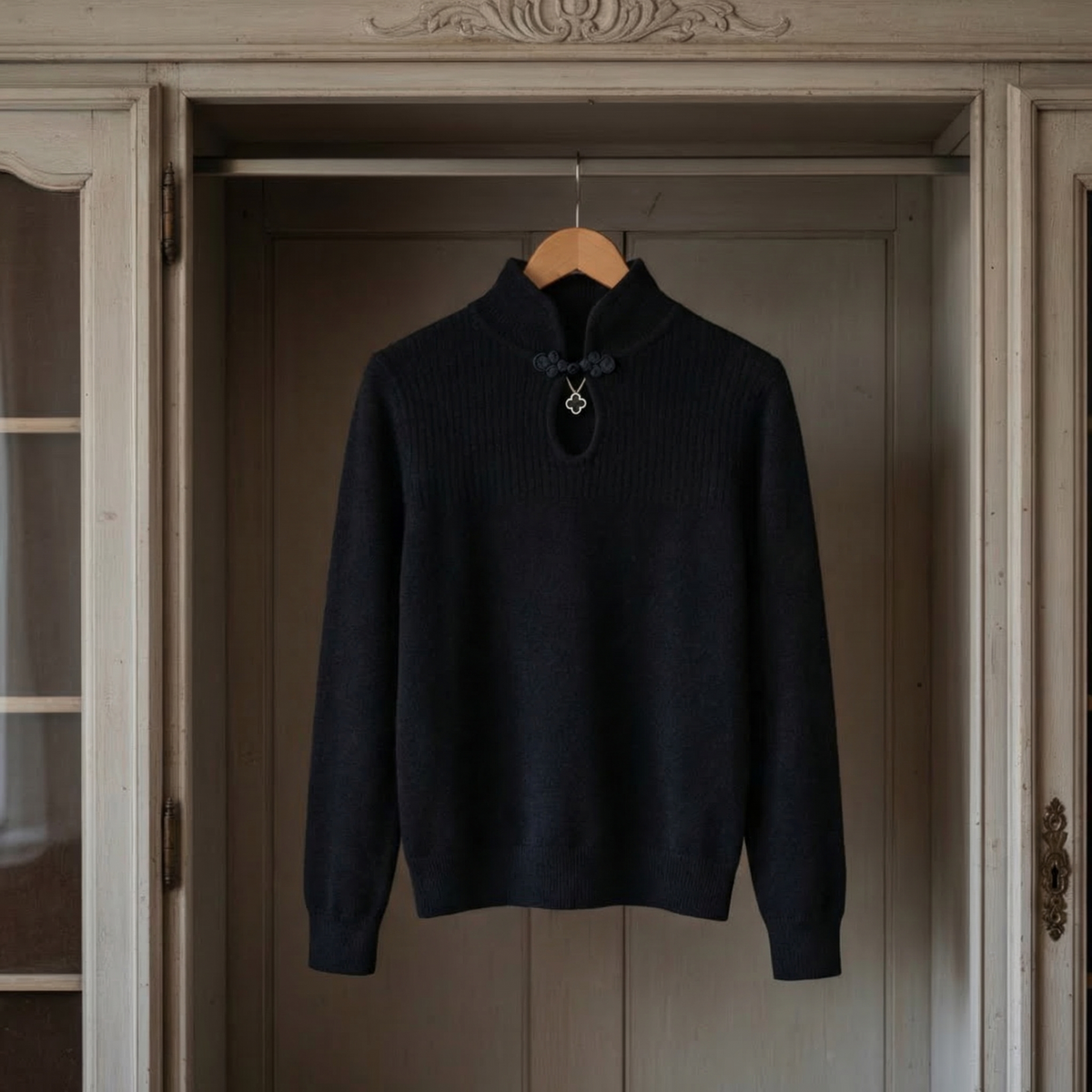 Mandarin Collar Knit Sweater Retro Long Sleeve – Rowan