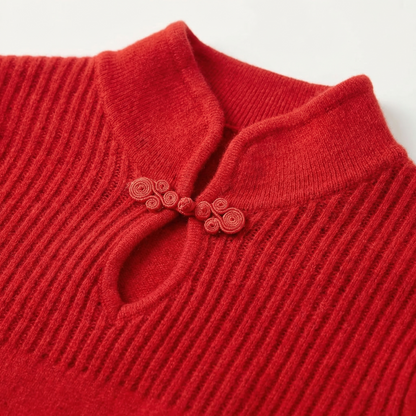 Mandarin Collar Knit Sweater Retro Long Sleeve – Rowan
