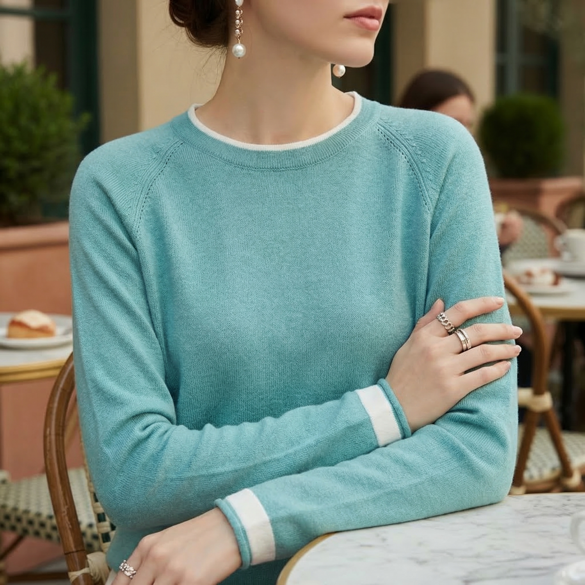 Colour Block Cotton Blend Sweater Loose Fit Round Neck – Mira