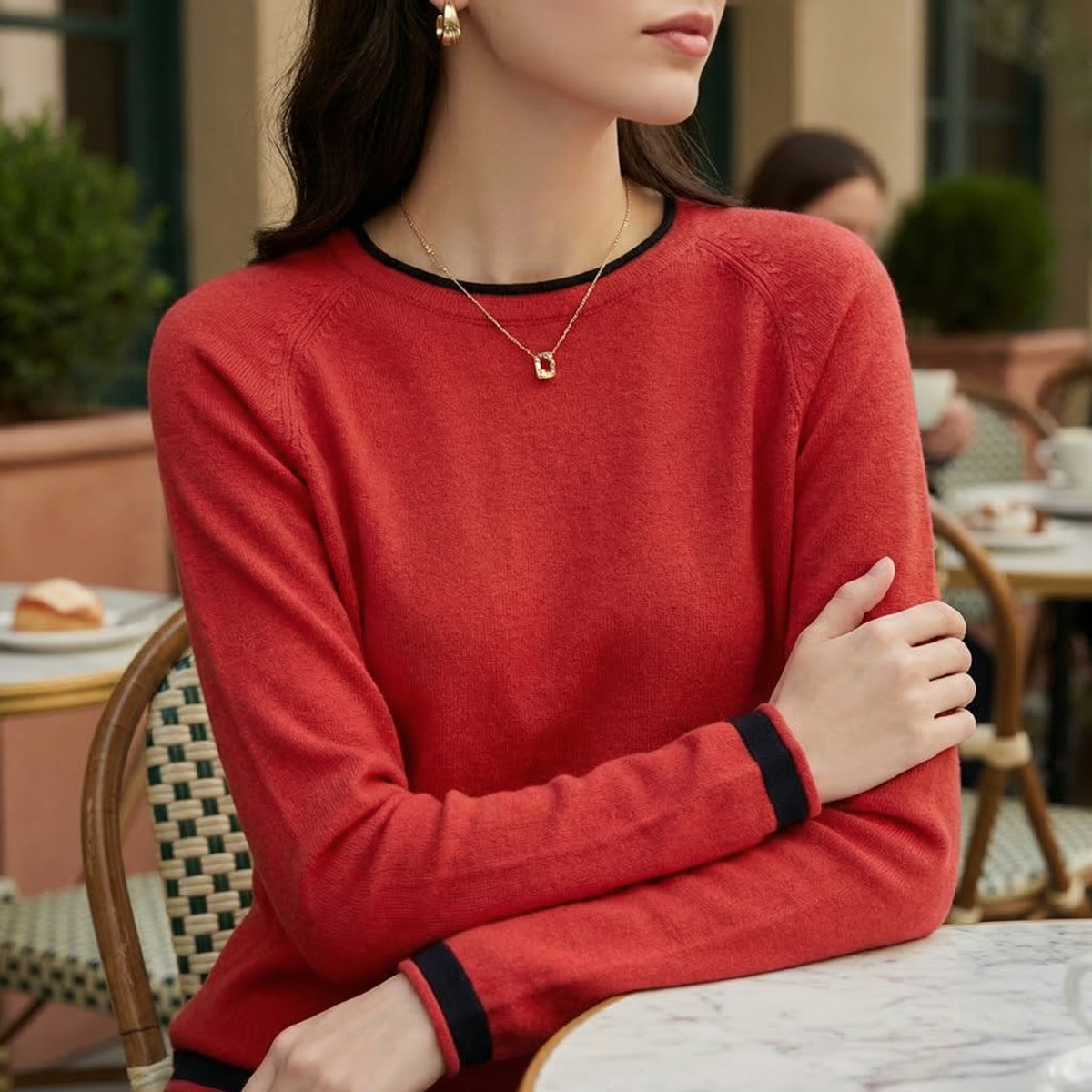 Colour Block Cotton Blend Sweater Loose Fit Round Neck – Mira