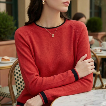 Colour Block Cotton Blend Sweater Loose Fit Round Neck – Mira