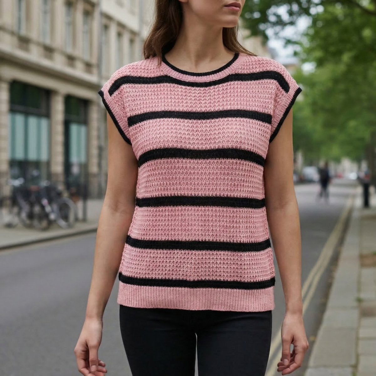 Women's Stripe Knit Top Short Sleeve Cotton Blend Loose Fit – Marlowe