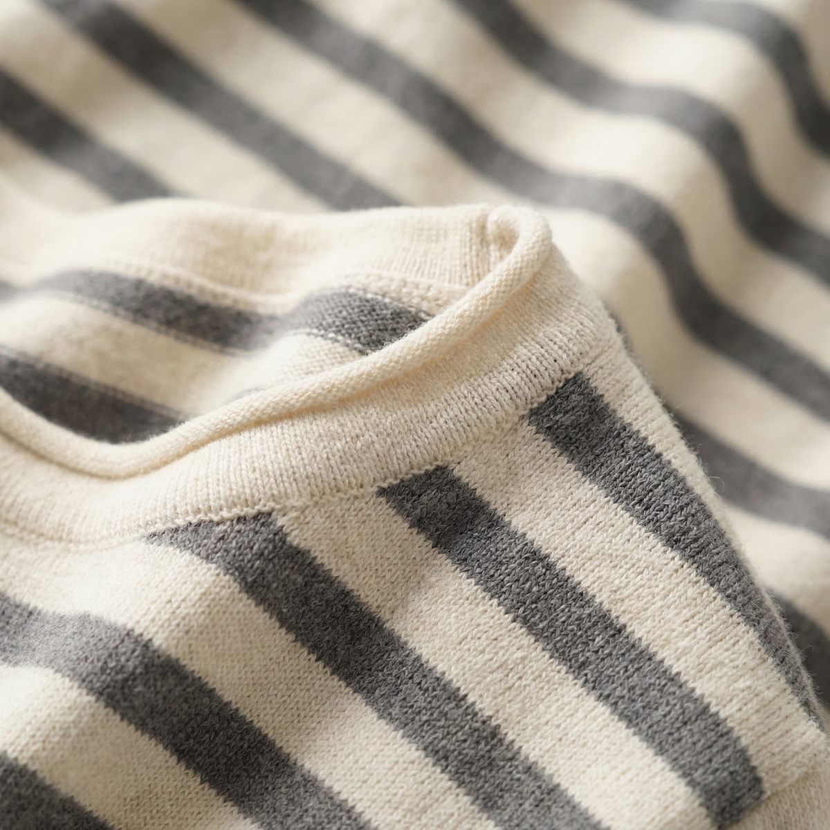 Cotton Striped O Neck Sweater for Women Curled Neckline – Elara