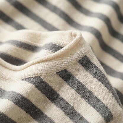 Cotton Striped O Neck Sweater for Women Curled Neckline – Elara