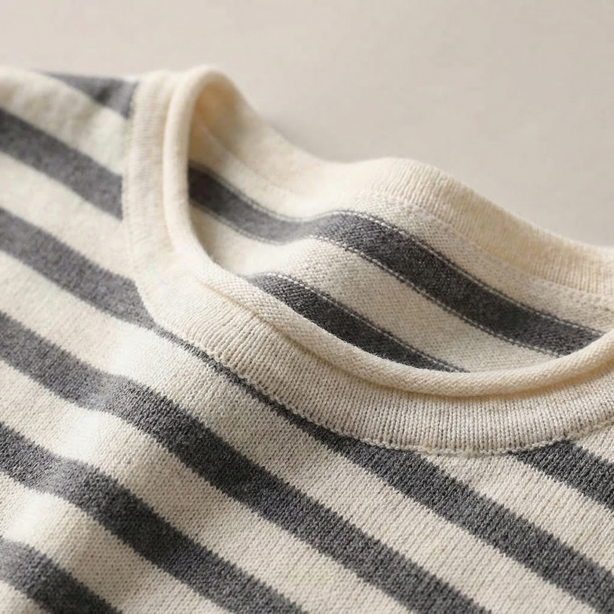 Cotton Striped O Neck Sweater for Women Curled Neckline – Elara