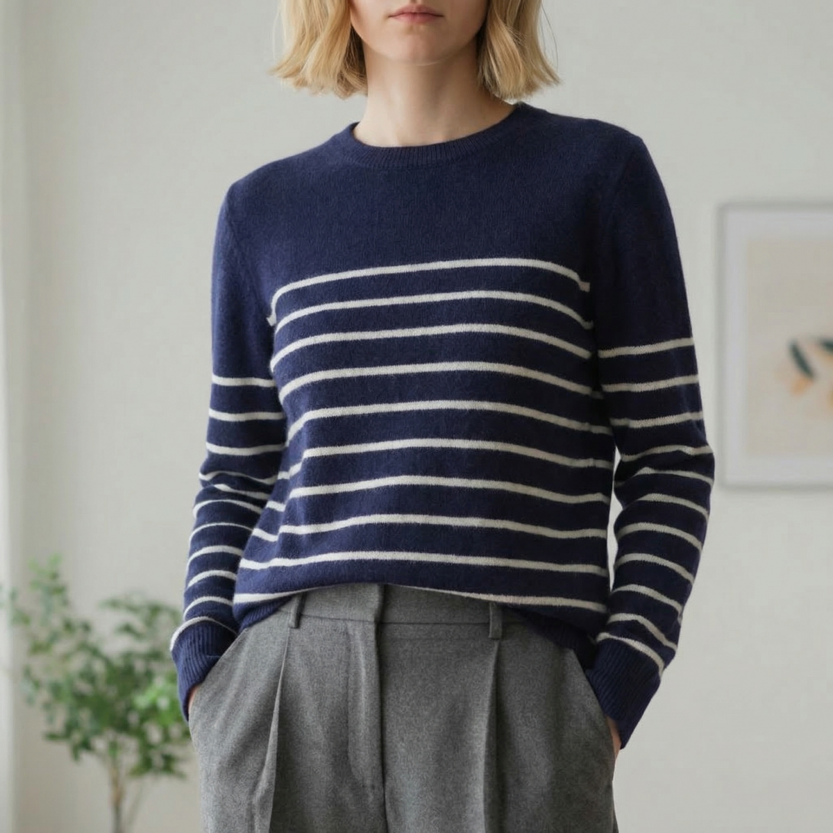 Women's Wool Blend Stripe Sweater Relaxed Fit – Alessia