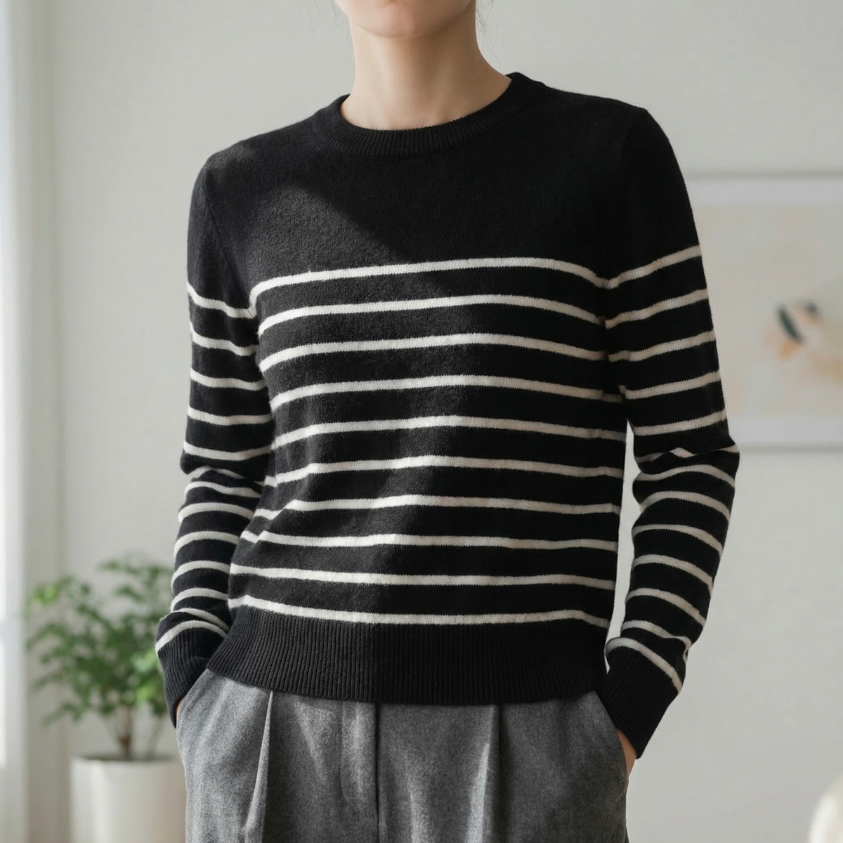 Women's Wool Blend Stripe Sweater Relaxed Fit – Alessia