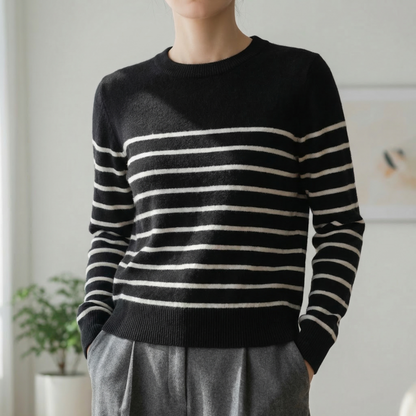 Women's Wool Blend Stripe Sweater Relaxed Fit – Alessia