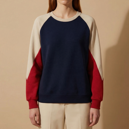 Women’s Patchwork Cotton Blend Sweatshirt Loose Fit O Neck – Marlowe
