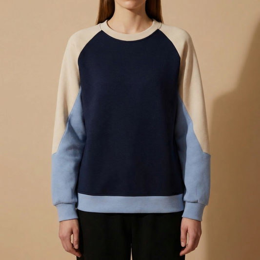 Women’s Patchwork Cotton Blend Sweatshirt Loose Fit O Neck – Marlowe