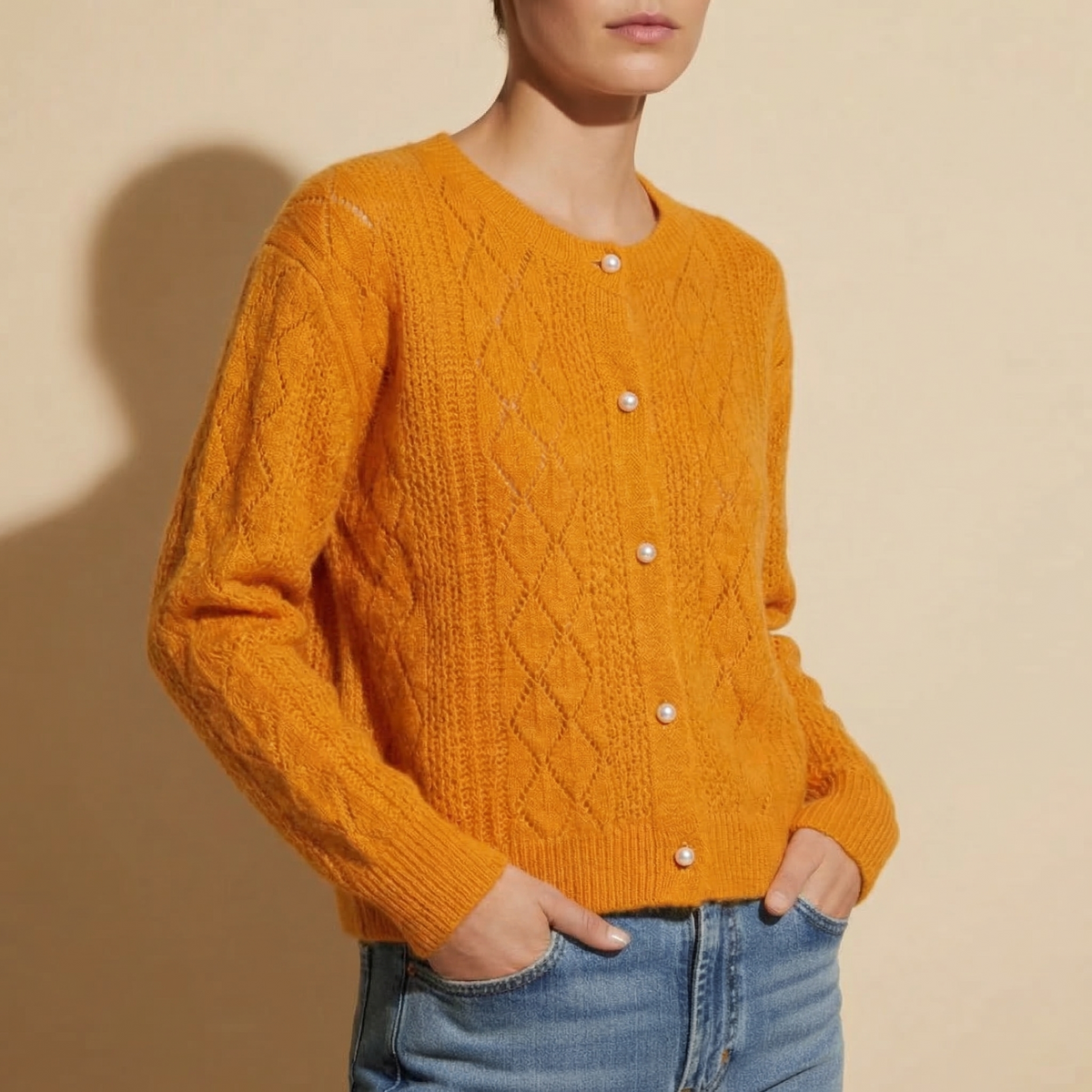 Women's Knit Blend Crewneck Sweater Pearl Detail – Clara