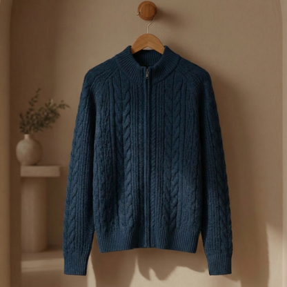 Women's Knitted Cardigan Jacket Cotton Blend Zip Front – Elara
