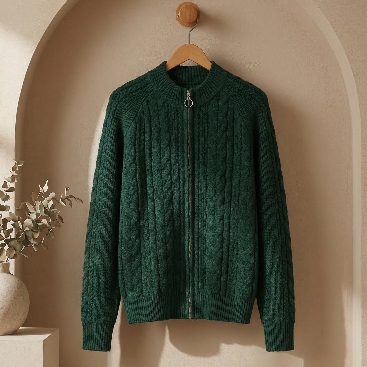 Women's Knitted Cardigan Jacket Cotton Blend Zip Front – Elara