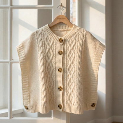Women's Cable Knit Sweater Vest Cotton Blend Button Up – Marlowe