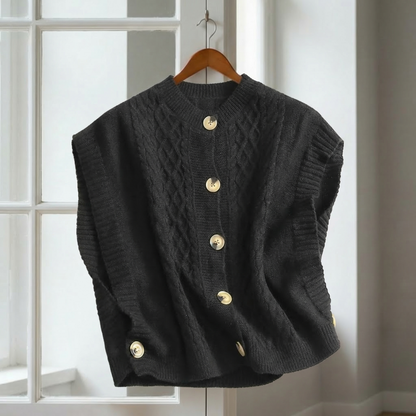 Women's Cable Knit Sweater Vest Cotton Blend Button Up – Marlowe