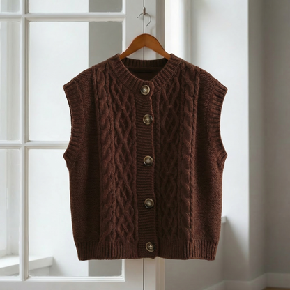 Women's Cable Knit Sweater Vest Cotton Blend Button Up – Marlowe