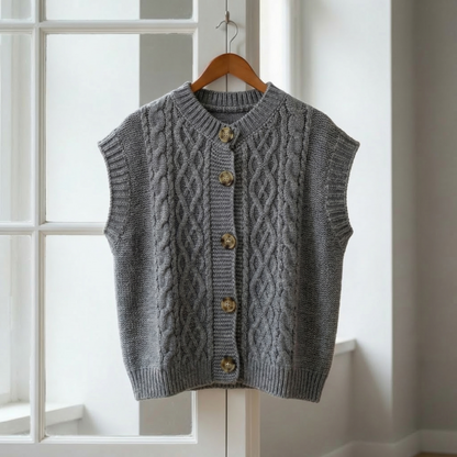 Women's Cable Knit Sweater Vest Cotton Blend Button Up – Marlowe