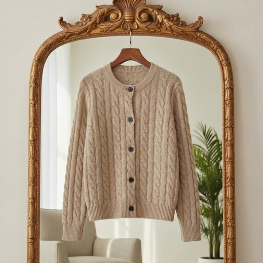 Women's Knit Cardigan O-Neck Cropped Twist Detail – Amelie