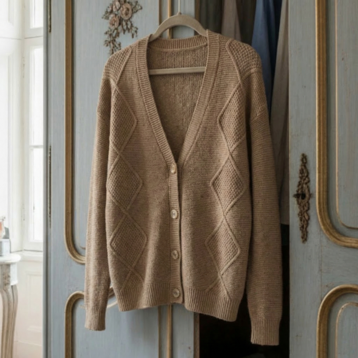 Women's V-Neck Cardigan Thick Warm Rhombus Knit – Marlowe