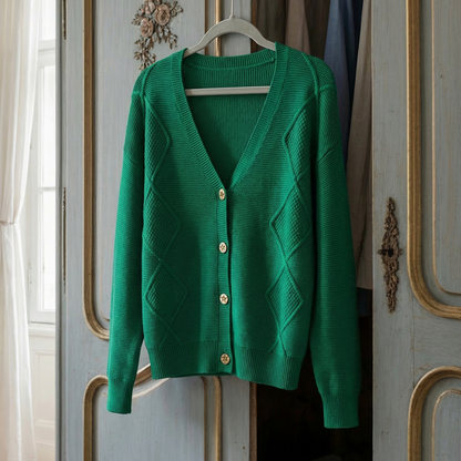 Women's V-Neck Cardigan Thick Warm Rhombus Knit – Marlowe