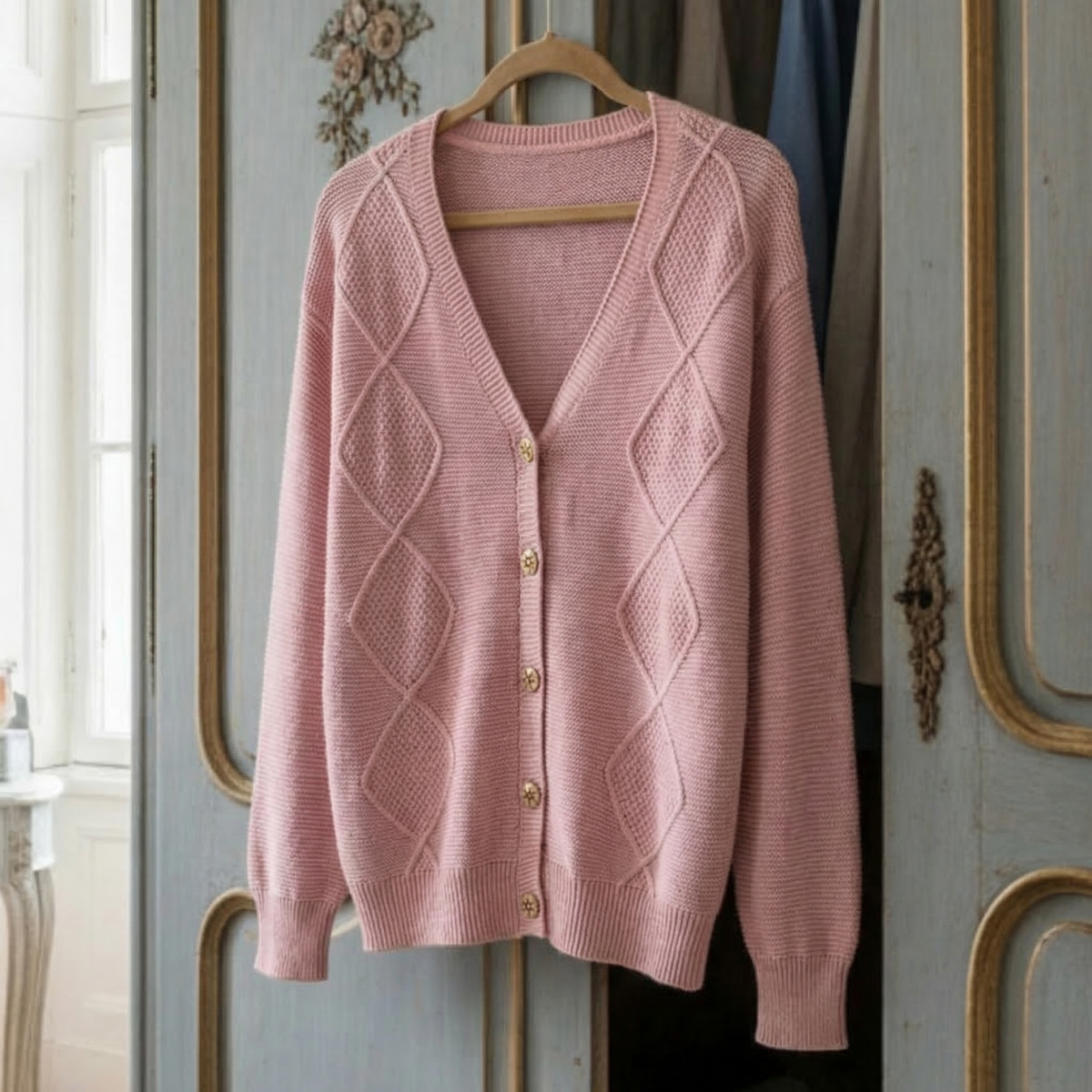 Women's V-Neck Cardigan Thick Warm Rhombus Knit – Marlowe
