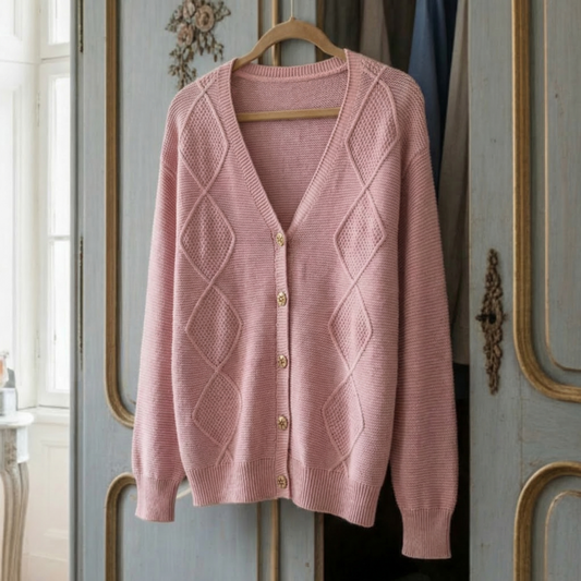 Women's V-Neck Cardigan Thick Warm Rhombus Knit – Marlowe