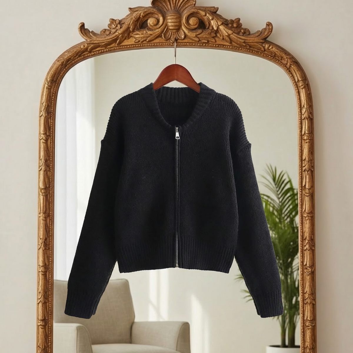 Women's Knit Cardigan Full Sleeve Pleated Zip Front – Elara