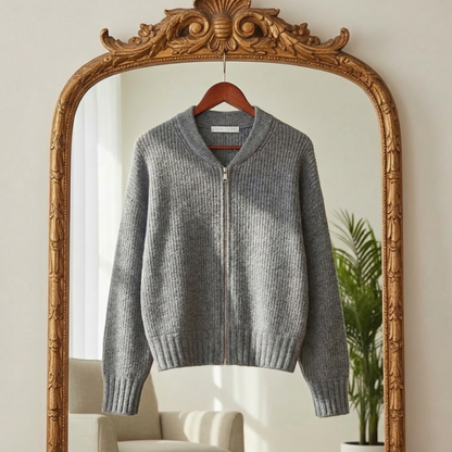 Women's Knit Cardigan Full Sleeve Pleated Zip Front – Elara
