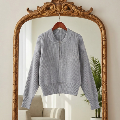 Women's Knit Cardigan Full Sleeve Pleated Zip Front – Elara