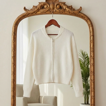 Women's Knit Cardigan Full Sleeve Pleated Zip Front – Elara
