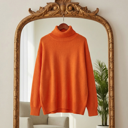 Women's Turtleneck Sweater Oversized Cotton Blend Warm Fit – Elara