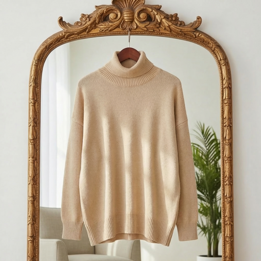 Women's Turtleneck Sweater Oversized Cotton Blend Warm Fit – Elara