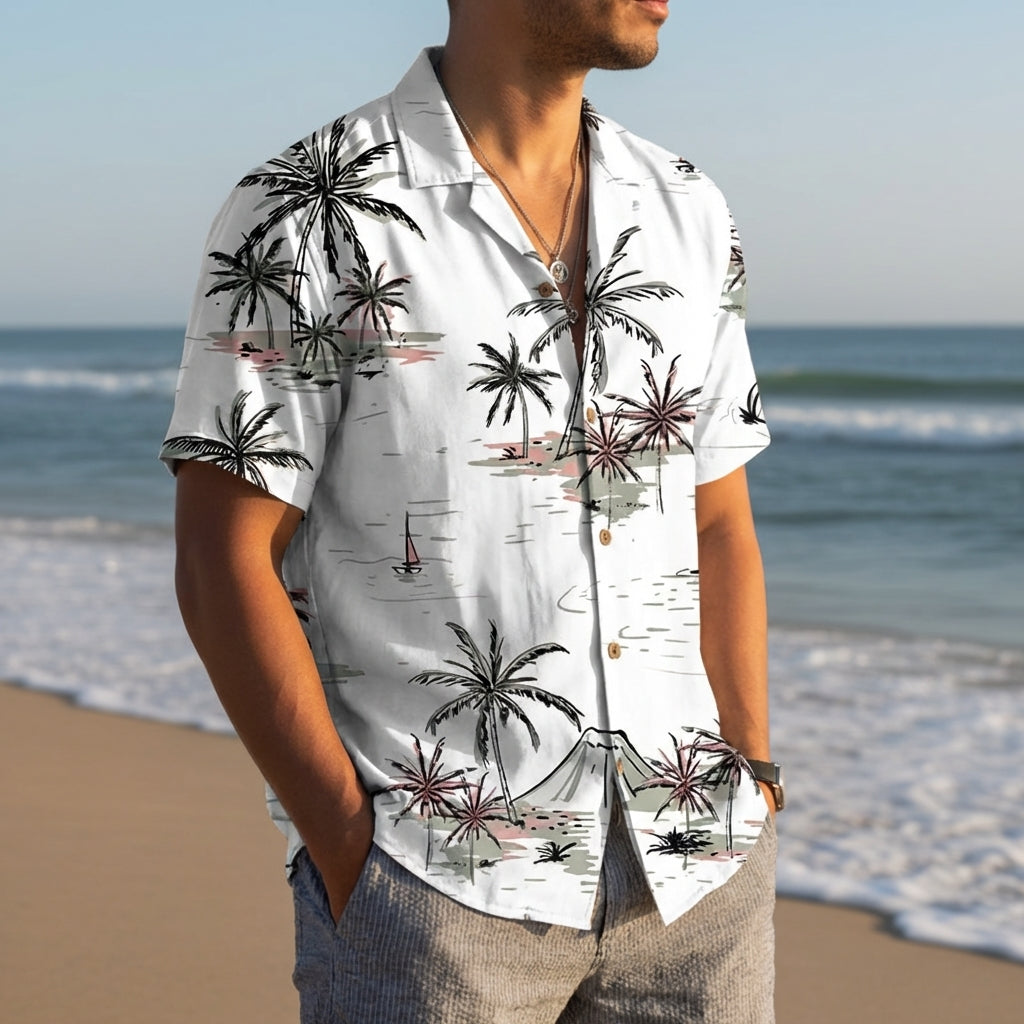 Hawaiian Shirt Short Sleeve 3D Coconut Tree Print Tropical Blend – Palmera