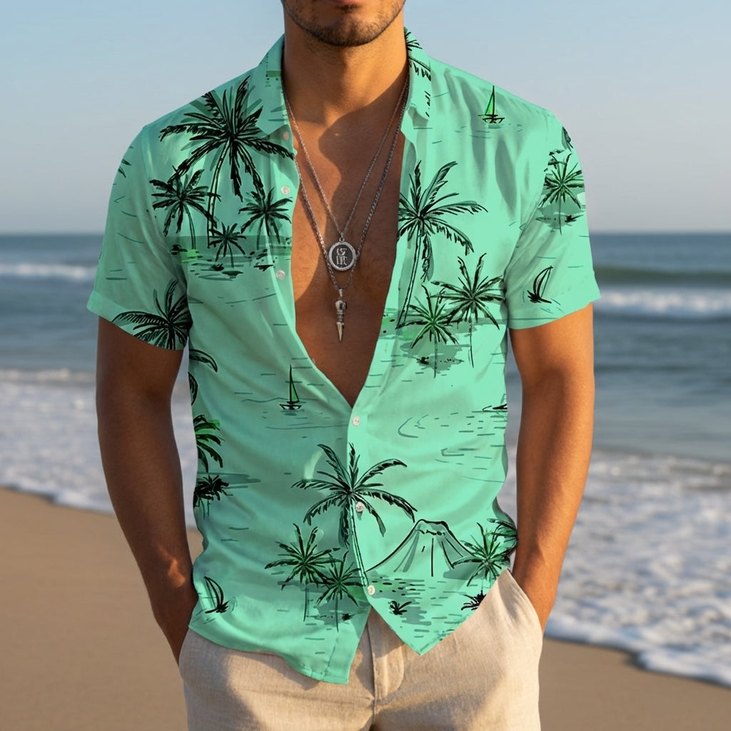 Hawaiian Shirt Short Sleeve 3D Coconut Tree Print Tropical Blend – Palmera