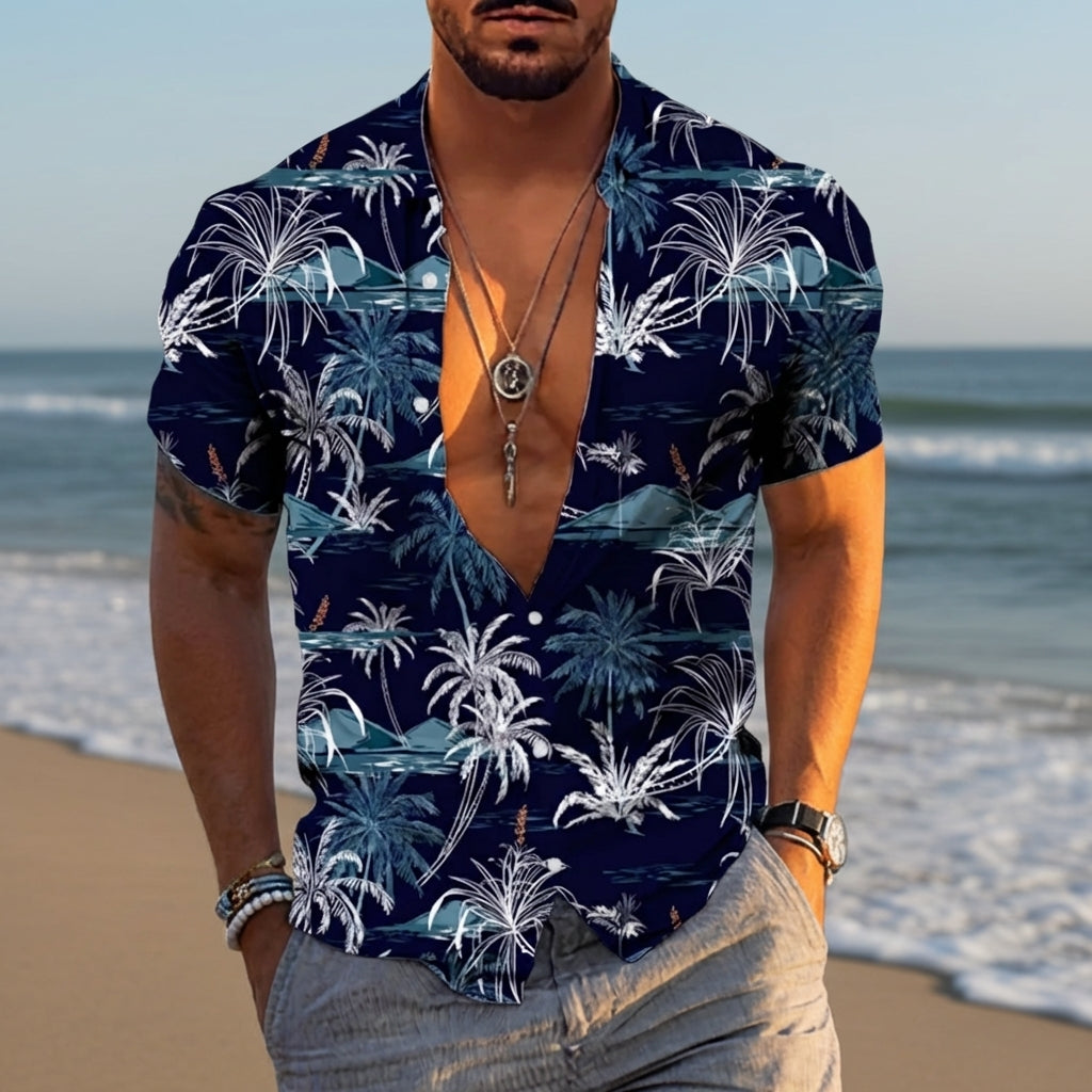 Hawaiian Shirt Short Sleeve 3D Coconut Tree Print Tropical Blend – Palmera