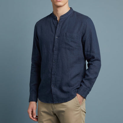 Men's Long-Sleeved Stand-Up Collar Shirt Casual Blend Fit – Luca