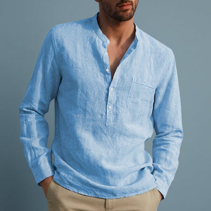 Men's Long-Sleeved Stand-Up Collar Shirt Casual Blend Fit – Luca