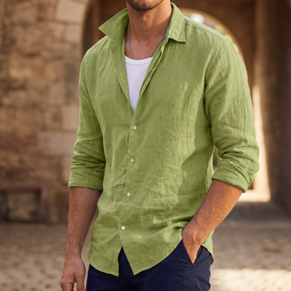 Men's Long Sleeve Polo Shirt Hawaiian Inspired Solid Design – Luca