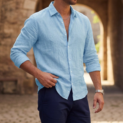 Men's Long Sleeve Polo Shirt Hawaiian Inspired Solid Design – Luca