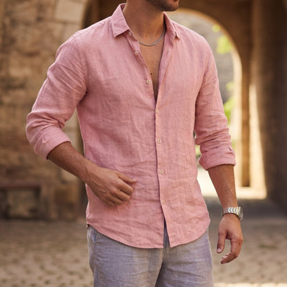 Men's Long Sleeve Polo Shirt Hawaiian Inspired Solid Design – Luca