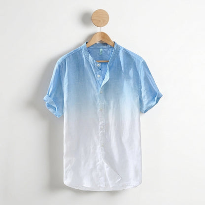 Men's Linen Blend Hawaiian Shirt Breathable Gradient Blue – Azure