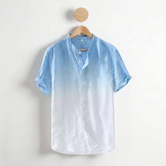 Men's Linen Blend Hawaiian Shirt Breathable Gradient Blue – Azure