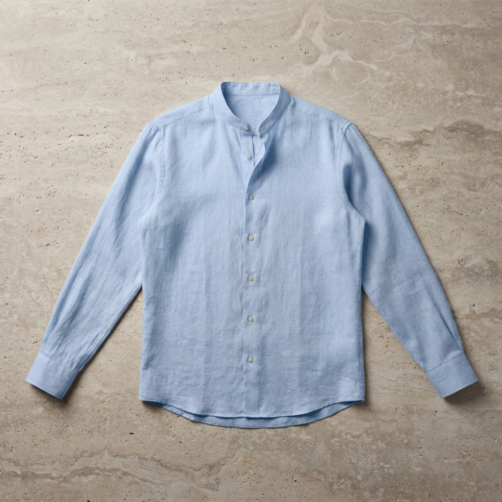 Long-Sleeved Cotton Linen Shirt Stand-Up Collar Beach Style – Ellis