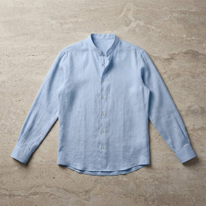 Long-Sleeved Cotton Linen Shirt Stand-Up Collar Beach Style – Ellis