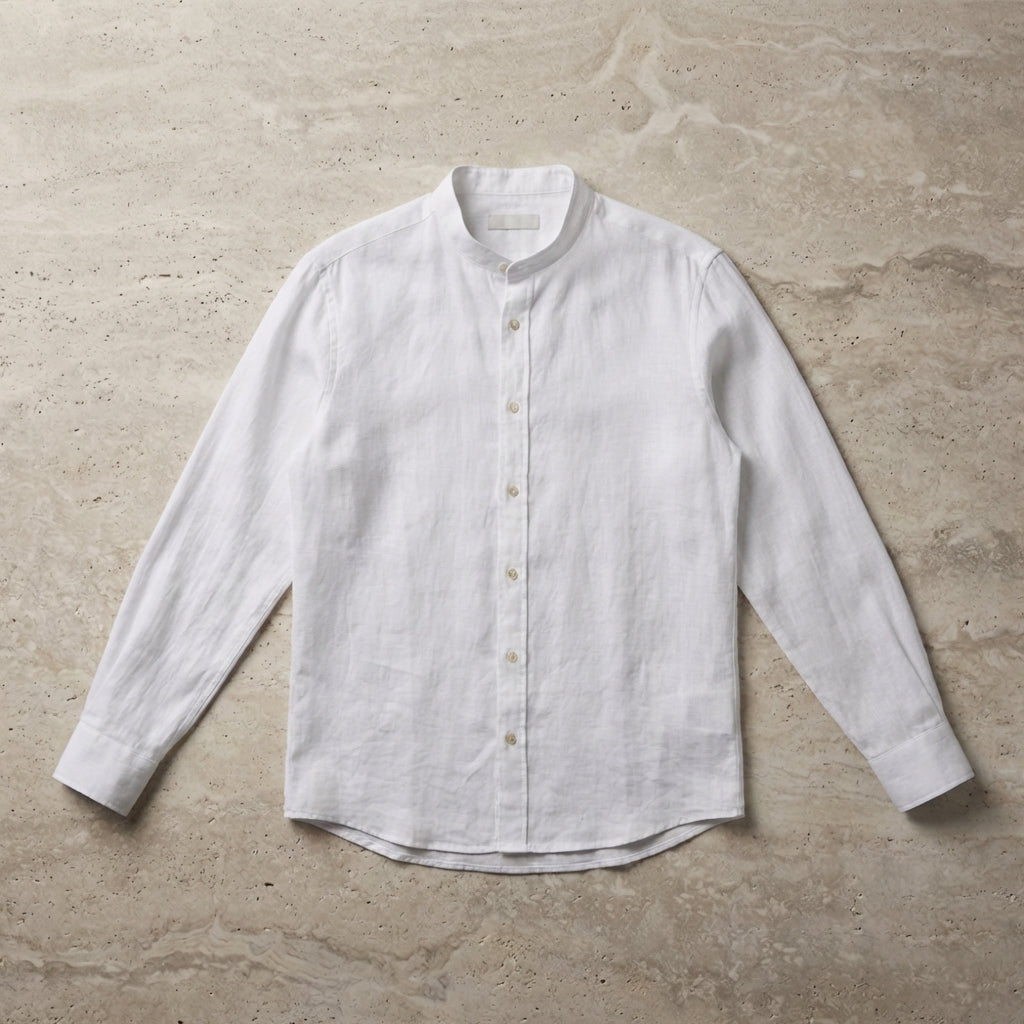 Long-Sleeved Cotton Linen Shirt Stand-Up Collar Beach Style – Ellis